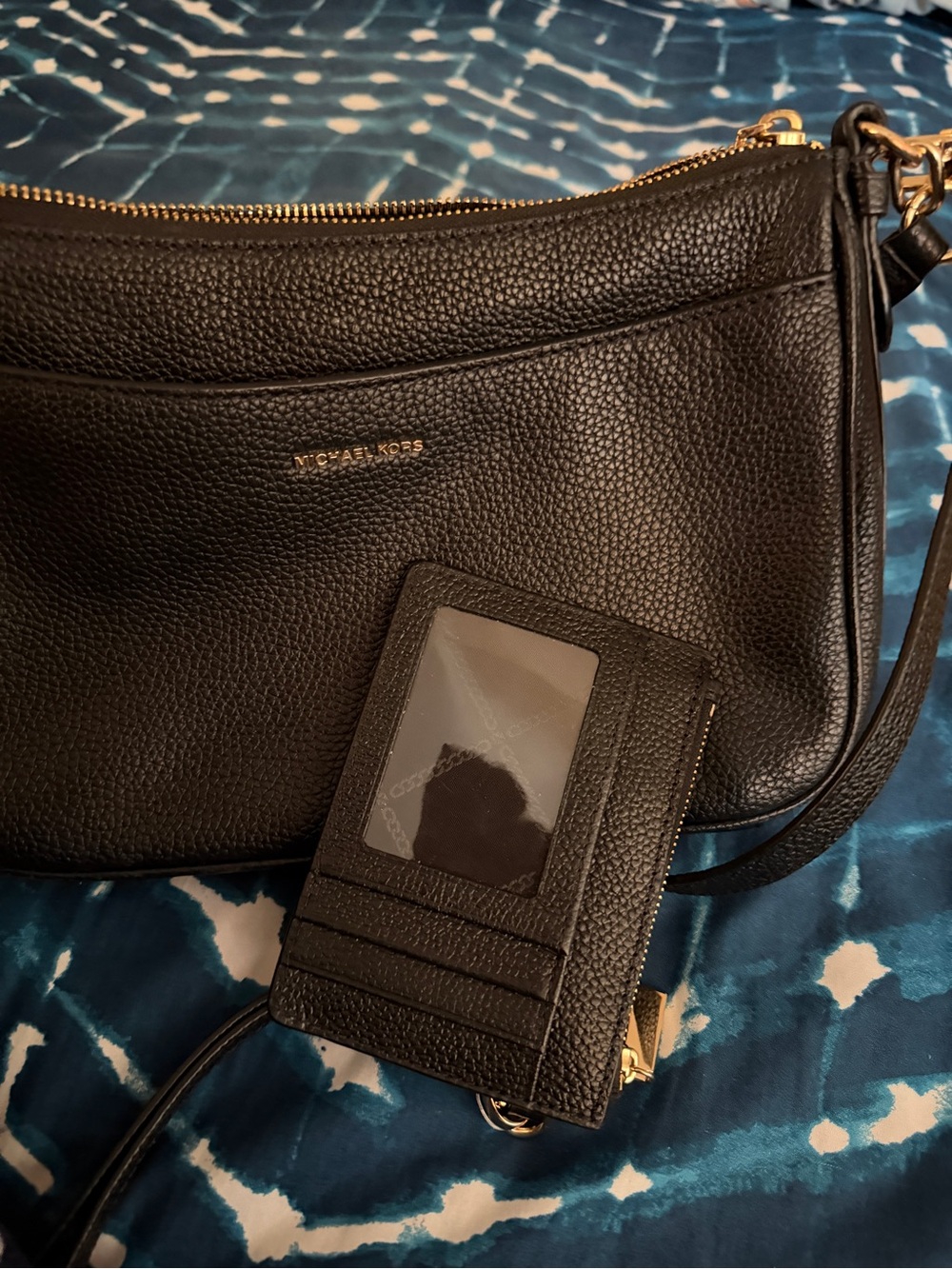 Michael Kors Black Pebbled Leather Crossbody Bag with Matching Card Holder